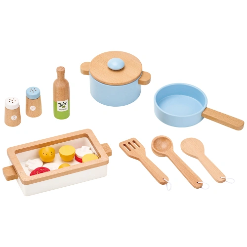 Детски комплект с дървени тенджери и аксесоари за готвене PAT68934