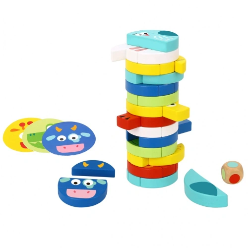 Бебешка игра Дървена кръгла Дженга с животни PAT69186