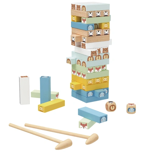 Детска игра Дървена дженга със зарче Животни PAT69191