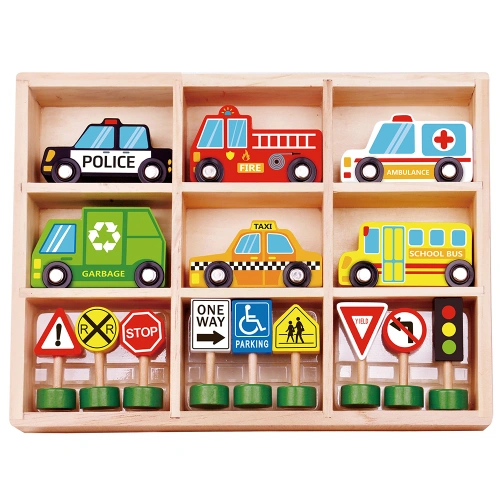 Детски дървени колички и пътни знаци PAT69193