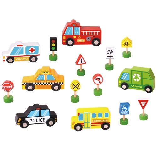 Детски дървени колички и пътни знаци PAT69193
