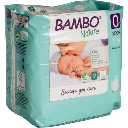 Бебешки еко пелени Bambo Nature, размер 0, XXS, 1-3кг, 24 бр PAT73226