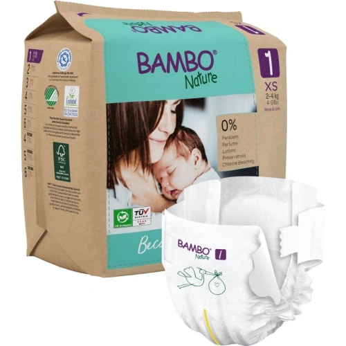 Еднократни пелени Bambo Nature, размер 1, XS, 2-4кг., 22 бр. PAT73229