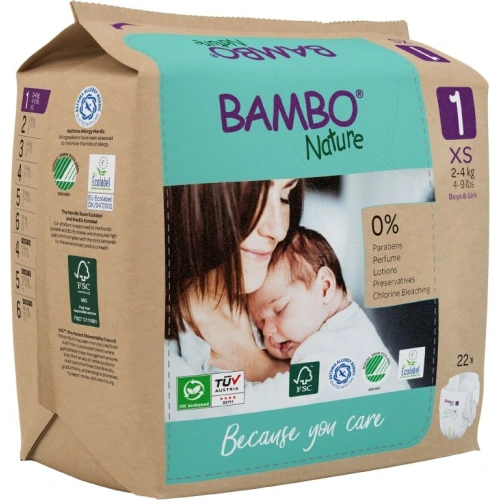 Еднократни пелени Bambo Nature, размер 1, XS, 2-4кг., 22 бр. PAT73229
