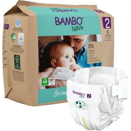 Бебешки еко пелени Bambo Nature, размер 2, S, 3-6кг., 30 бр. PAT73230