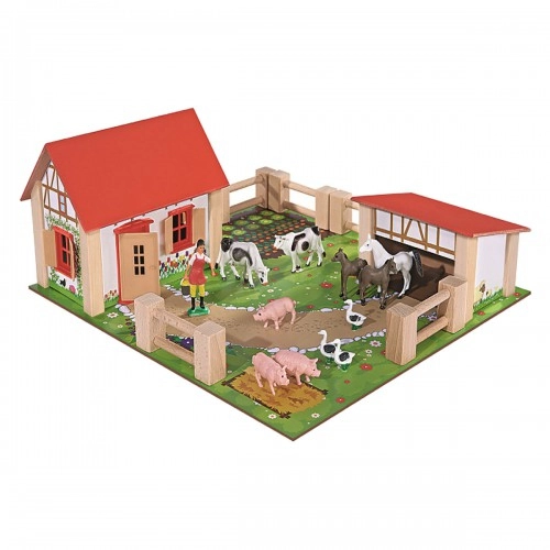 Детска малка ферма Eichhorn с фермери и животни, от дърво | P49524