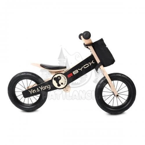 Дървен балансиращ велосипед Yin & Yang черен  - 5