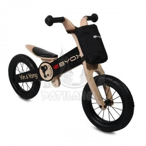 Дървен балансиращ велосипед Yin & Yang черен  - 6