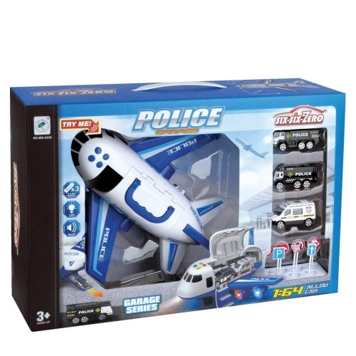 Детски Полицейски самолет-гараж с 3 коли и пътни знаци | P91883