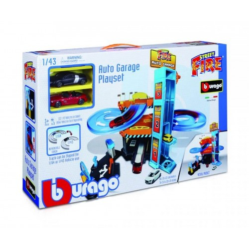Комплект за игра Bburago - гараж с автомивка, 1бр. Количка 1:43 | P80174