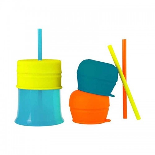 Детска чаша BOON Snug Straw силиконови капачета и сламки | P80360