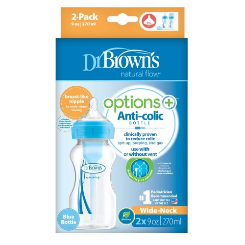 Шише Dr.Browns Wide-Neck Options+ 2 бр. 270 ml Синьо | P84297