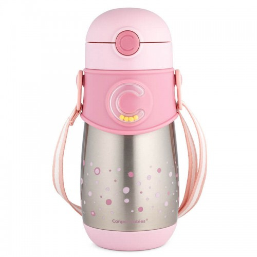 Детска чаша - термос със силиконова сламка Canpol розова 300 мл | P87803