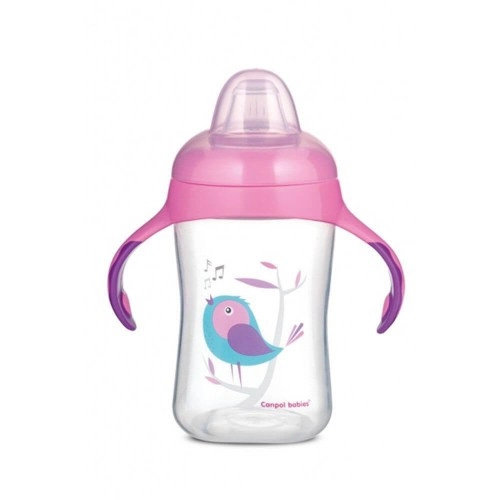 Детска чаша със силиконов накрайник Canpol Birds 300 мл розова | P87972