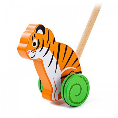 Детска дървена играчка BigJigs Push Along Tiger за бутане | P88607