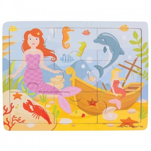 Детски дървен пъзел BigJigs Tray Puzzle Mermaid Русалка | P88614