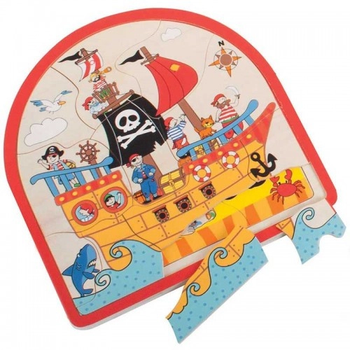 Детски дървен пъзел BigJigs Pirate Arched Puzzle Пирати | P88616