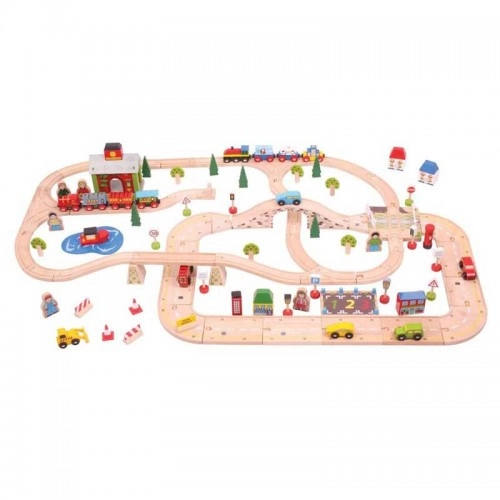 Детска дървена играчка BigJigs City Road and Railway Set | P88630