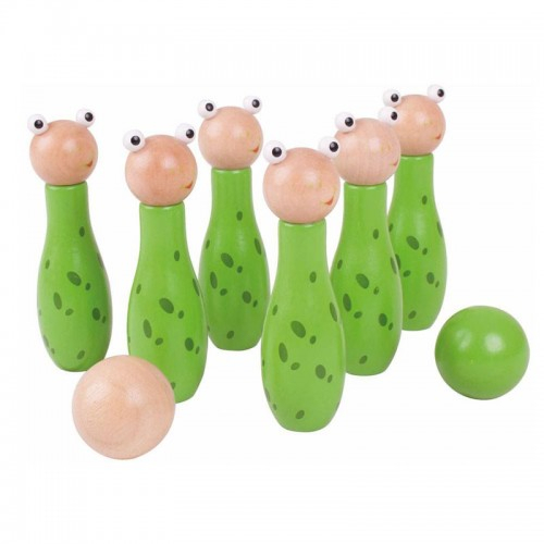 Детска дървена игра BigJigs Frog Skittles Жабките кегли | P88728
