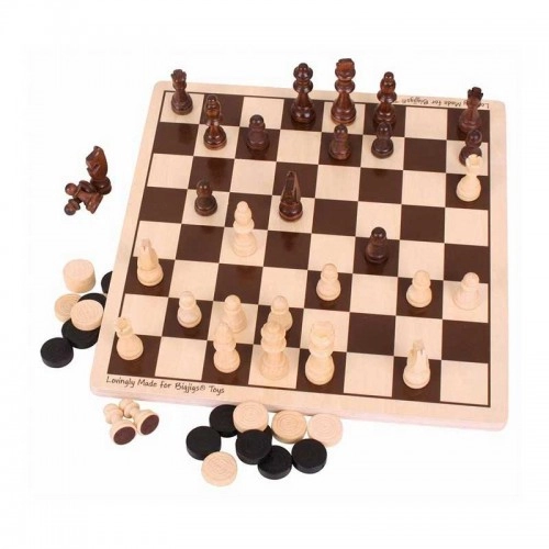 Детска дървена игра BigJigs Draughts and Chess Set Табла и шах | P88849
