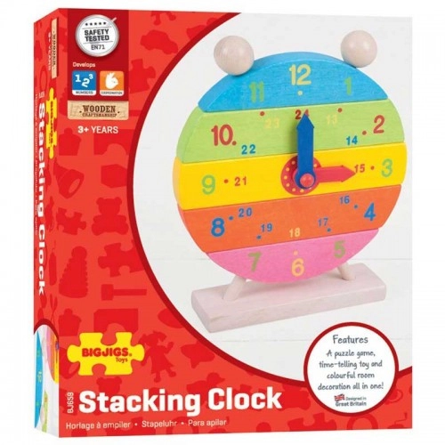 Детска дървена играчка BigJigs Stacking Clock Часовник  - 2