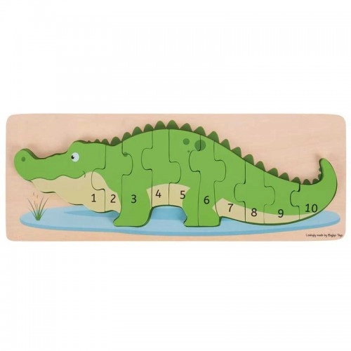 Детски дървен пъзел BigJigs Crocodile Number Puzzle Крокодил | P88916