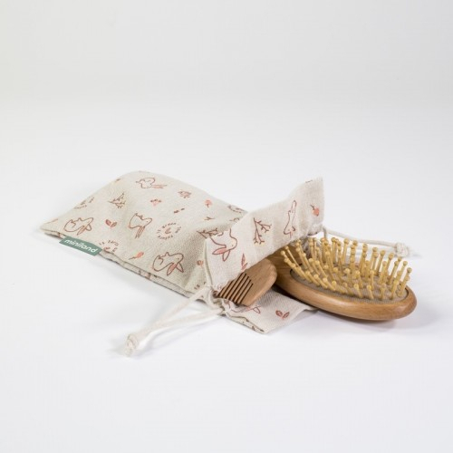 Бебешки комплект Miniland - 2 четки, гребен, торба катеричка | P88933