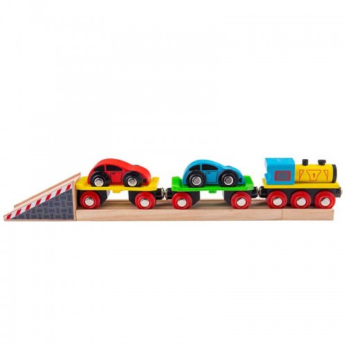 Детска дървена играчка BigJigs Car Loader Влакче автовоз | P88936