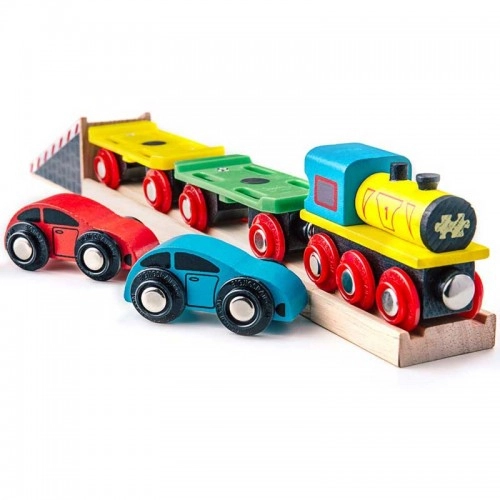 Детска дървена играчка BigJigs Car Loader Влакче автовоз | P88936