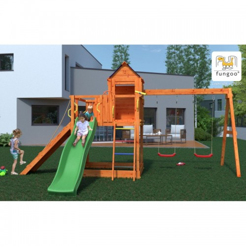 TREEHOUSE дървена детска площадка с пързалка и люлки | P90887