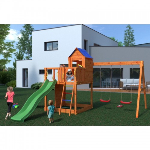 TREEHOUSE дървена детска площадка с пързалка и люлки | P90887