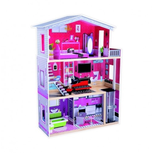 Дървена къща за кукли с обзавеждане и асансьор Isabella 4118 | P91433