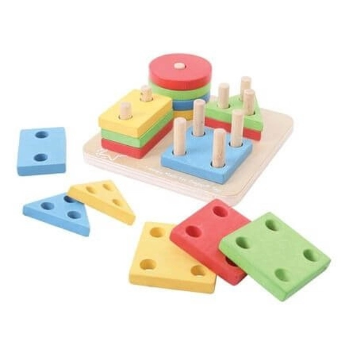 Детски пъзел за сортиране с 4 вида геометрични фигури BigJigs | P91523
