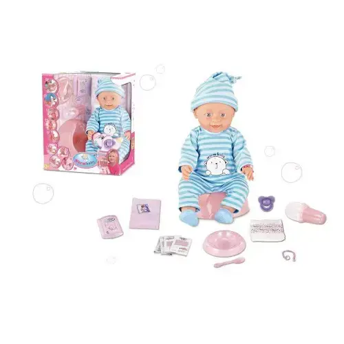Кукла бебе Warm Baby пишкаща и плачеща с раирана дрешка | P93385
