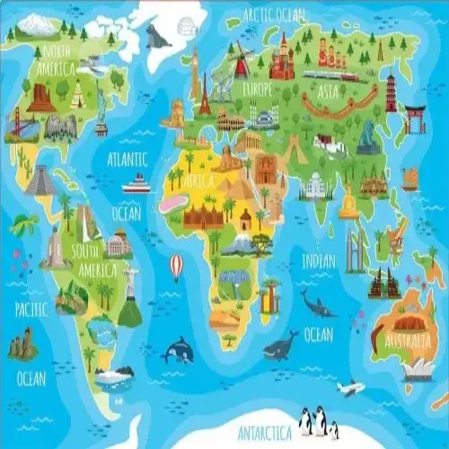 Детски пъзел Educa - Световна карта със забележителности  - 2