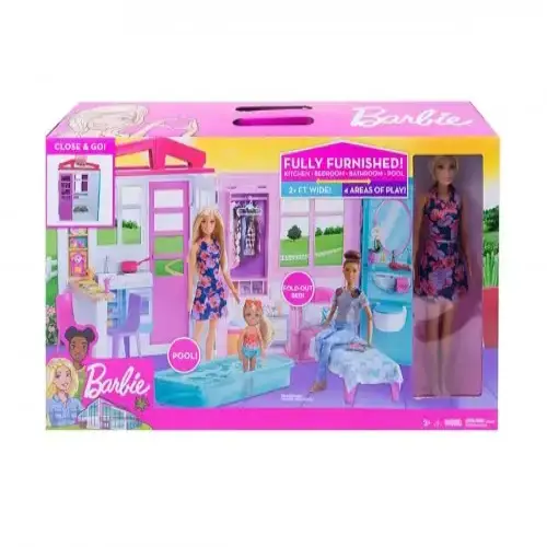 Детски комплект розова къща с басейн и с кукла Barbie | P96125