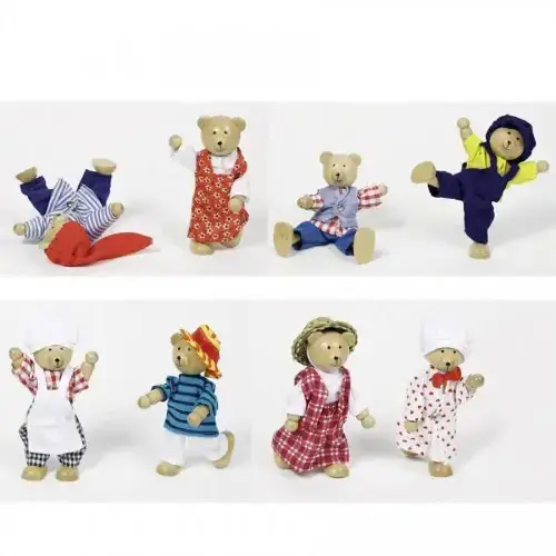 Детски комплект кукли Goki - Мечешко семейство в кутия с дрехи | P96636