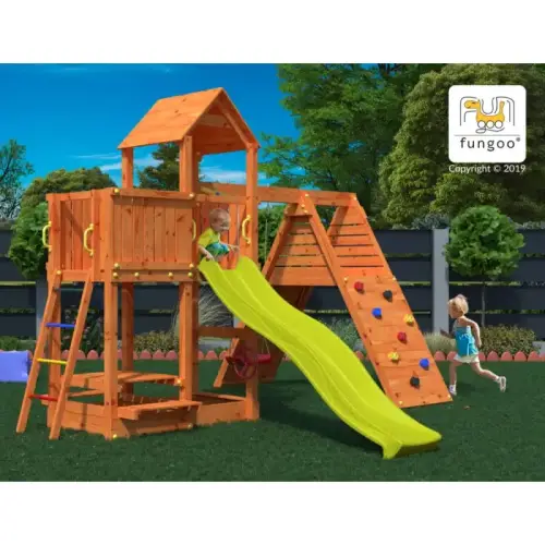  FLUPPI дървена детска площадка с пързалка и люлки | P99199