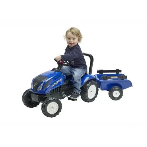 Детски трактор с ремарке, отварящ се капак и педали Falk, син | P108663
