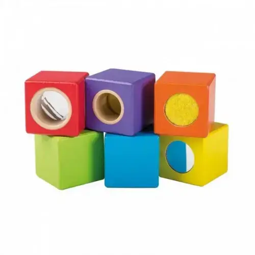 Детски дървени активни сензорни кубчета Joueco, 6 кубчета | P112130