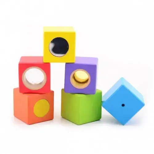 Детски дървени активни сензорни кубчета Joueco, 6 кубчета | P112130