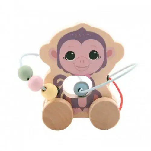 Детска играчка за дърпане и лабиринт с мъниста Joueco Маймуна | P112175