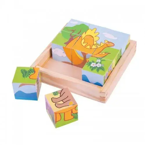 Бебешки дървени кубчета за нареждане в кутия BigJigs Динозаври | P114198