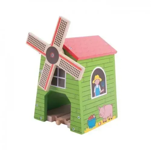 Детска играчка - Дървена вятърна мелница с релса BigJigs | P114200