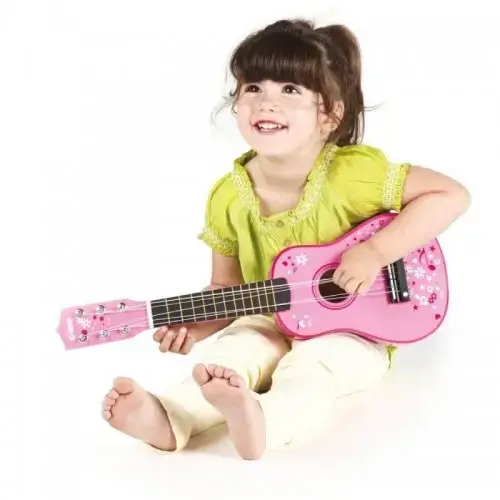 Детска дървена китара в розов цвят BigJigs  - 5