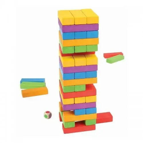 Детска дървена цветна кула за подреждане BigJigs Дженга | P114204