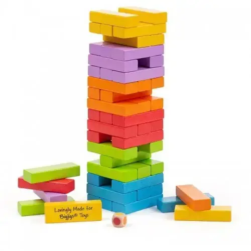 Детска дървена цветна кула за подреждане BigJigs Дженга | P114204