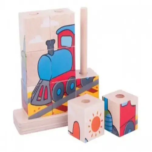 Детски дървени кубчета за нанизване BigJigs Превозни средства | P114214