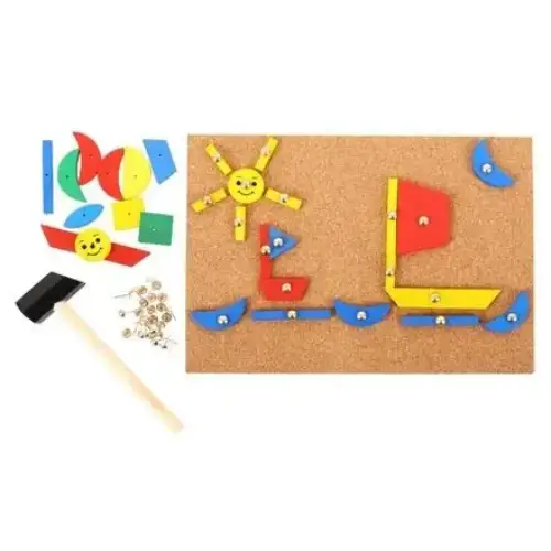Детска дървена игра мозайка с чукче и пинчета BigJigs | P114238