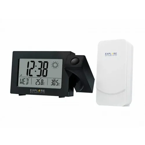 Черен прожекционен часовник RC с аларма и прогноза за времето | P117911